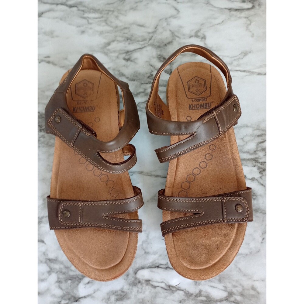 Khombu K Comfort Brown Faux Leather Sandals Size 6M